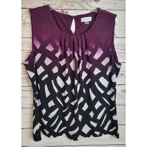 Calvin Klein Purple Black Ombre Pleated Sleeveless Tank Top Women's Size XL